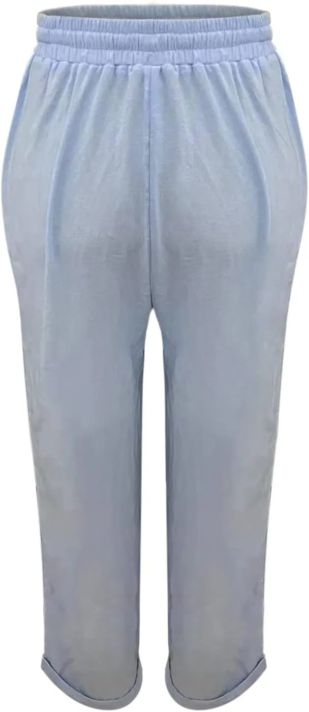 Linen Pants Women 2025 Summer High Waist Straight Leg Lounge Pant Casual Baggy Lightweight Beach Trousers Vacation Clothes