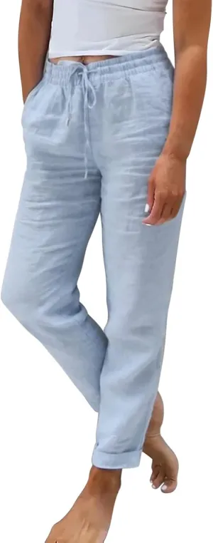 Linen Pants Women 2025 Summer High Waist Straight Leg Lounge Pant Casual Baggy Lightweight Beach Trousers Vacation Clothes