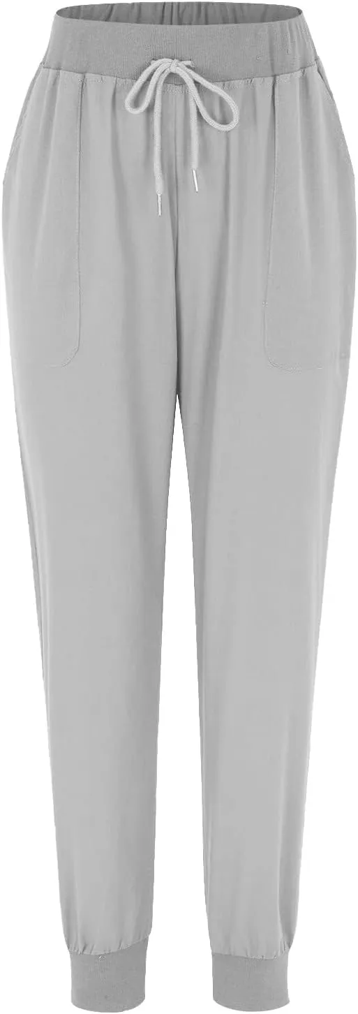 Linen Pants Women Jogger Pants Tapered Leg Summer Casual Drawstring Elastic Waist Lightweight Joggers with Pockets