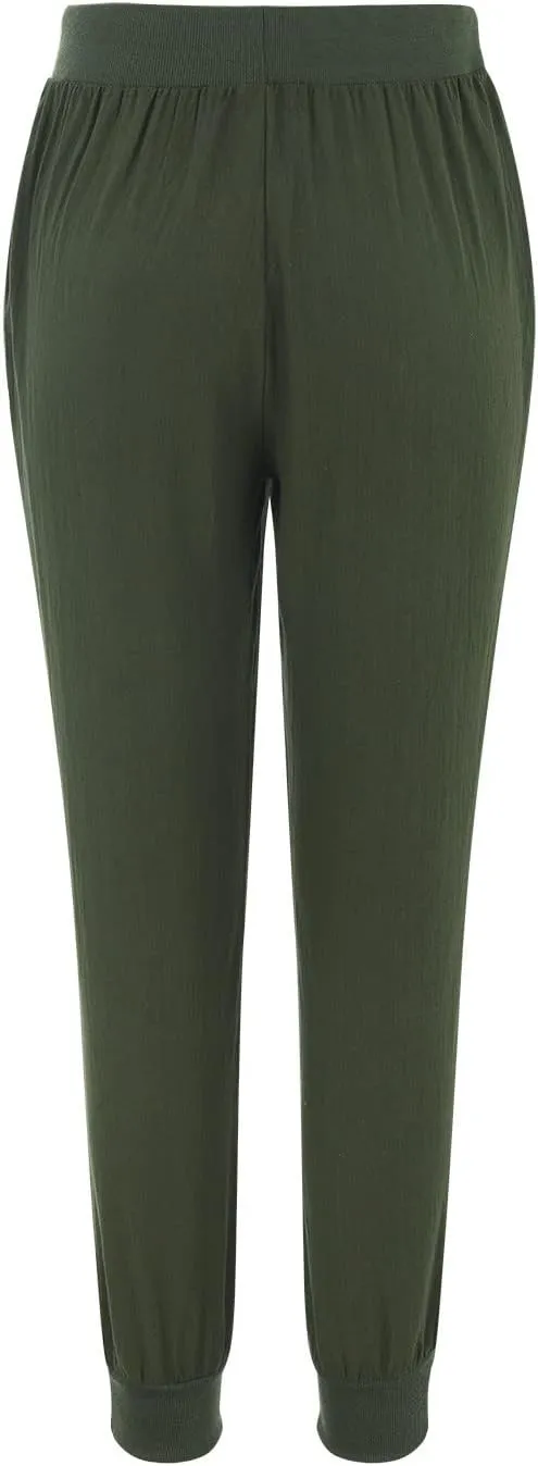 Linen Pants Women Jogger Pants Tapered Leg Summer Casual Drawstring Elastic Waist Lightweight Joggers with Pockets