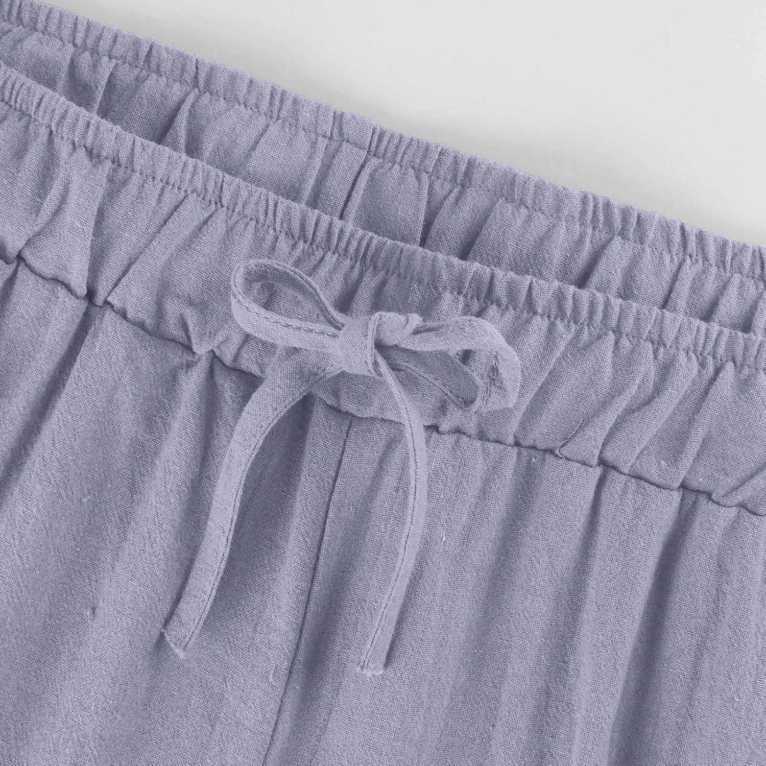 Linen Pants Women Summer Casual Wed Leg Lounge Trousers Drawstring High Waist Cropped Capri Pants Boho Beach Outfits
