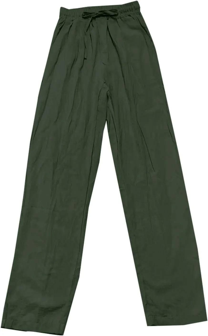 Linen Pants Women Summer Wide Leg High Waist Lounge Pant Plus Size Loose Casual Drawstring Beach Trousers with Pockets