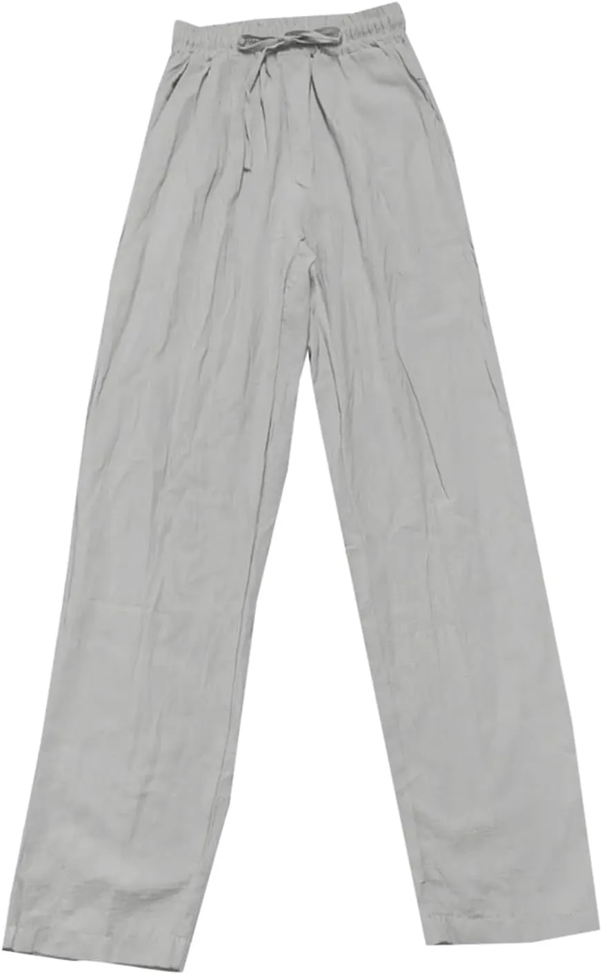 Linen Pants Women Summer Wide Leg High Waist Lounge Pant Plus Size Loose Casual Drawstring Beach Trousers with Pockets