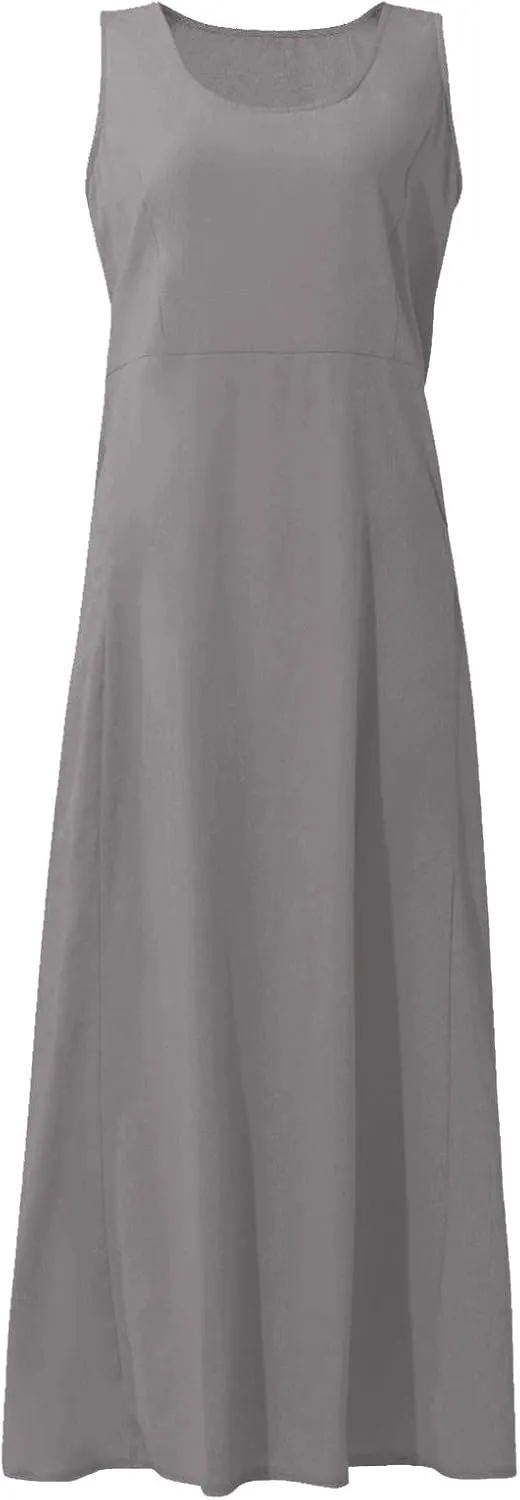Linen Summer Dresses for Women 2025 Plus Size Maxi Flowy Sleeveless Sun Dress Beach Boho Casual Sundresses with Pockets