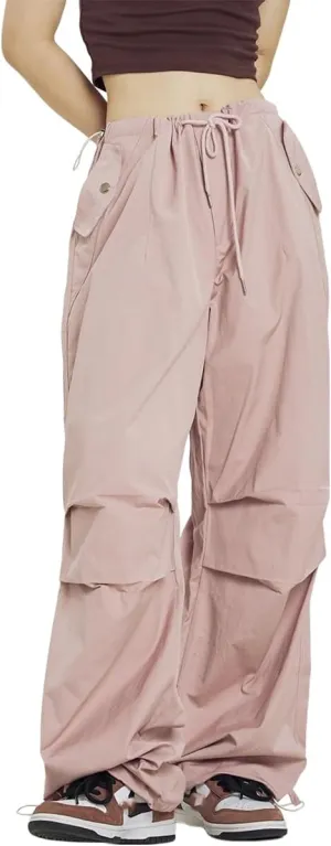 Linsennia Womens Cargo Pants High Waisted Y2k Baggy Parachute Hiking Pants Waterproof Wide Leg Adjustable Teens Lightweight