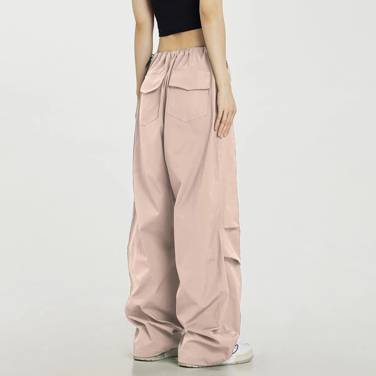 Linsennia Womens Cargo Pants High Waisted Y2k Baggy Parachute Hiking Pants Waterproof Wide Leg Adjustable Teens Lightweight