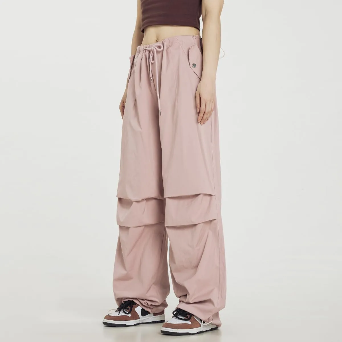 Linsennia Womens Cargo Pants High Waisted Y2k Baggy Parachute Hiking Pants Waterproof Wide Leg Adjustable Teens Lightweight