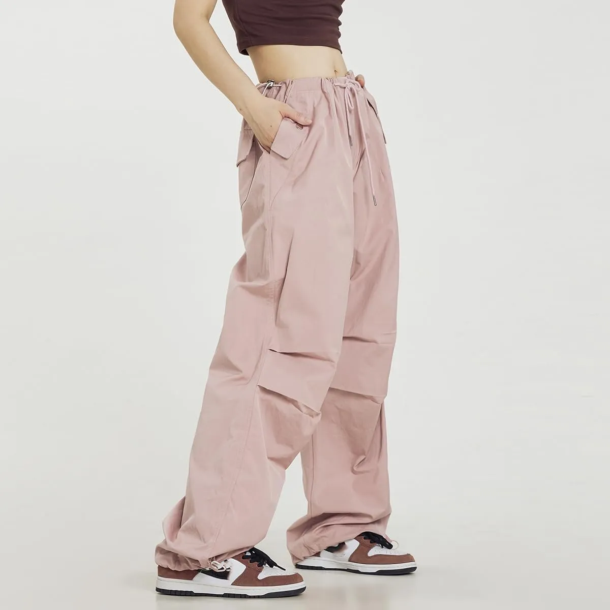 Linsennia Womens Cargo Pants High Waisted Y2k Baggy Parachute Hiking Pants Waterproof Wide Leg Adjustable Teens Lightweight