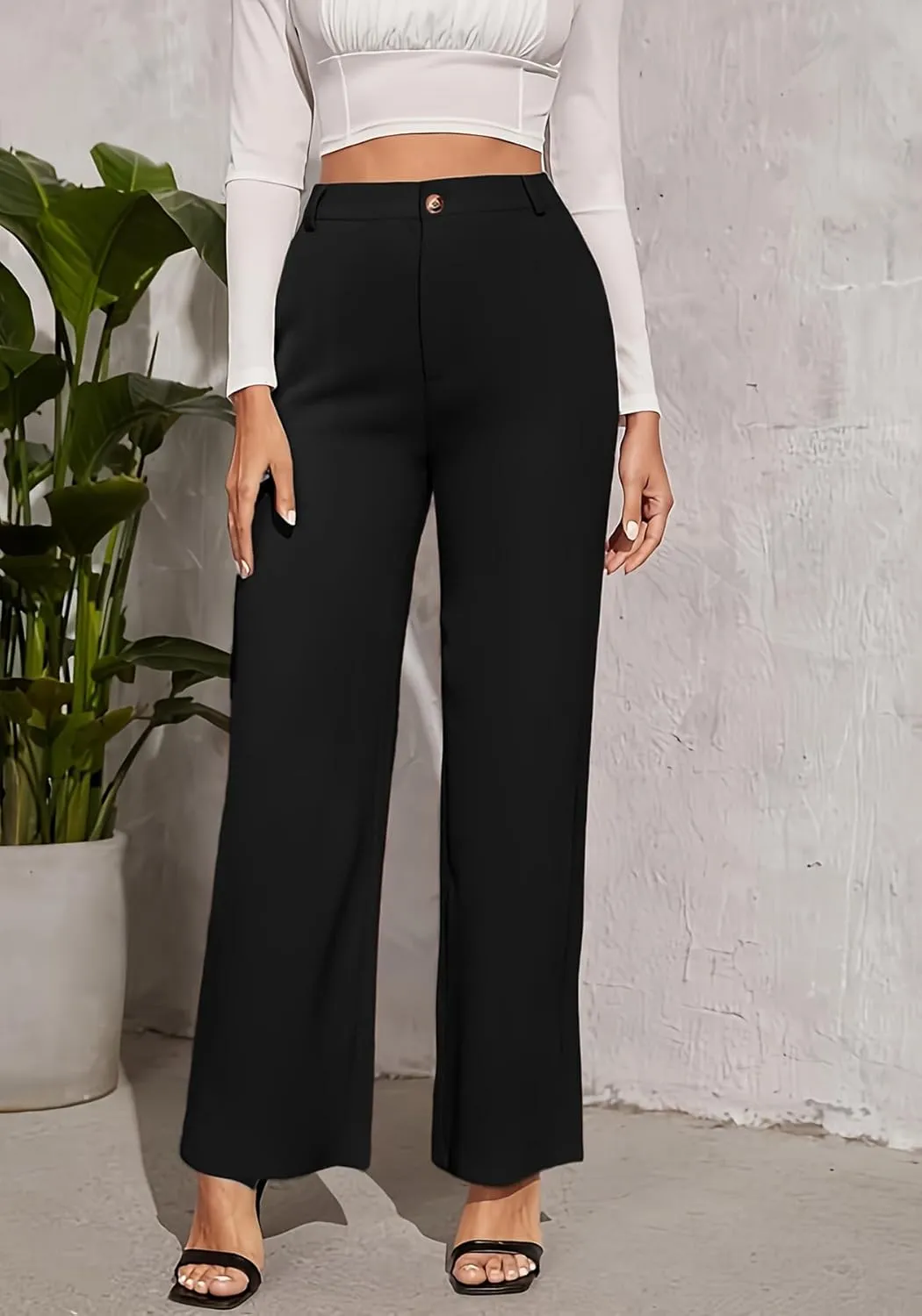 LKOUS Dress Pants Women Wide Leg,High Waist Business Casual Straight Leg Trousers with Pockets