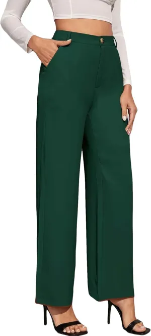 LKOUS Dress Pants Women Wide Leg,High Waist Business Casual Straight Leg Trousers with Pockets