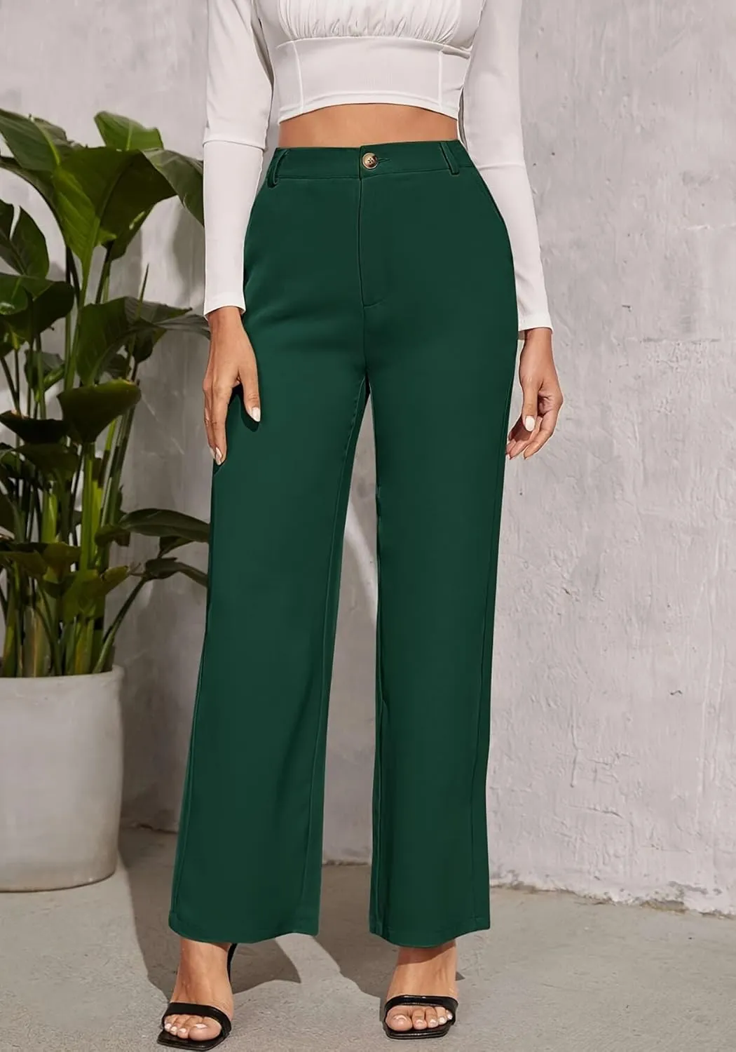 LKOUS Dress Pants Women Wide Leg,High Waist Business Casual Straight Leg Trousers with Pockets