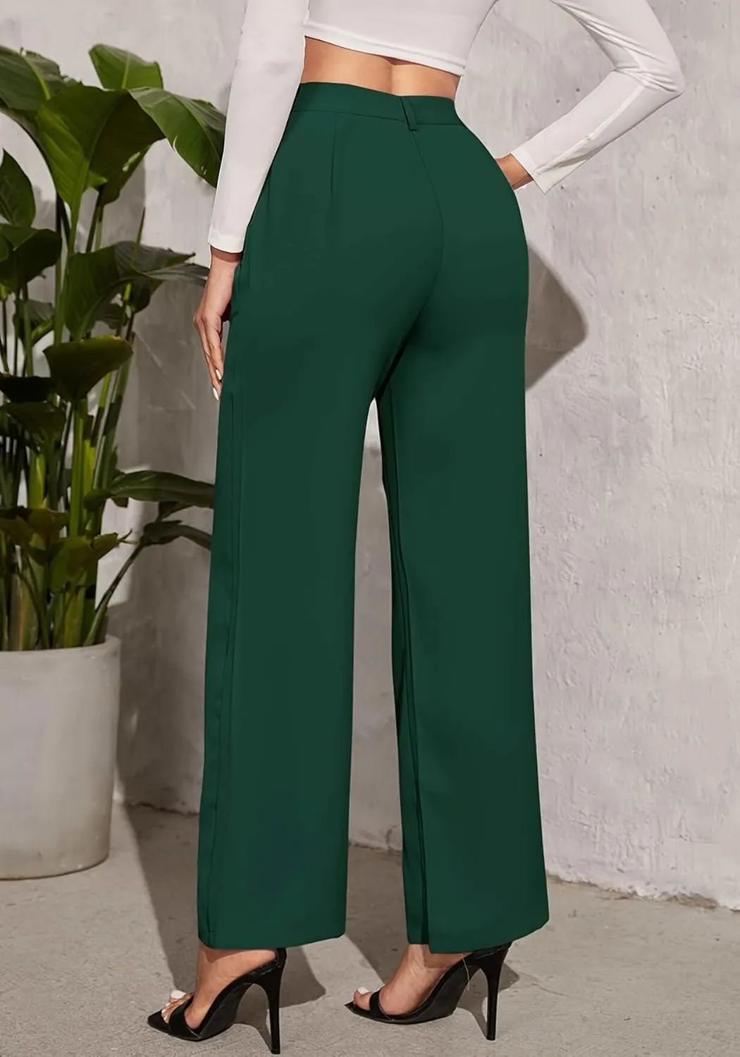 LKOUS Dress Pants Women Wide Leg,High Waist Business Casual Straight Leg Trousers with Pockets