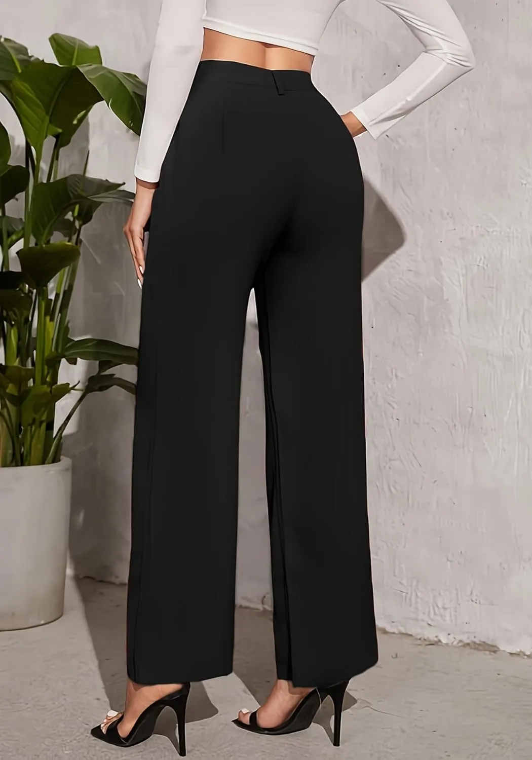 LKOUS Dress Pants Women Wide Leg,High Waist Business Casual Straight Leg Trousers with Pockets