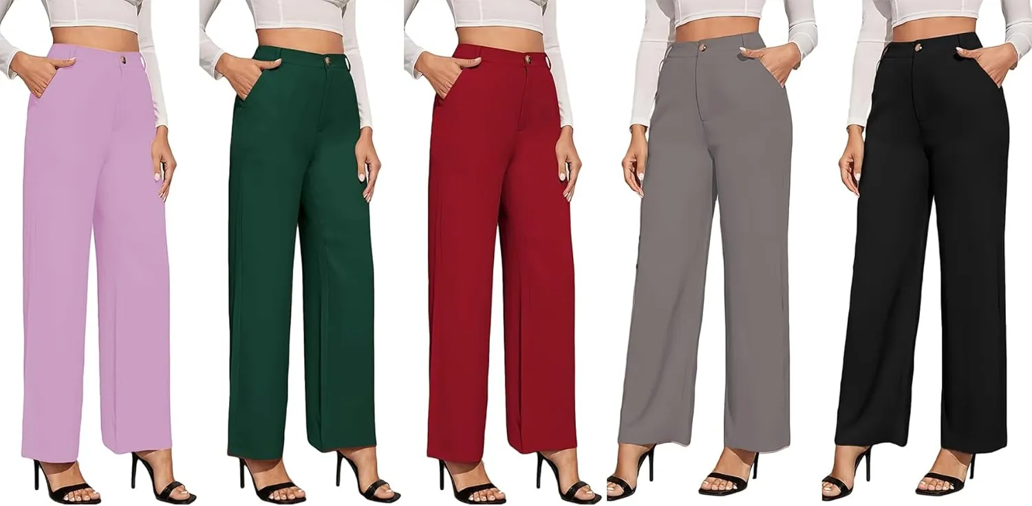 LKOUS Dress Pants Women Wide Leg,High Waist Business Casual Straight Leg Trousers with Pockets
