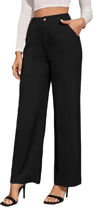 LKOUS Dress Pants Women Wide Leg,High Waist Business Casual Straight Leg Trousers with Pockets