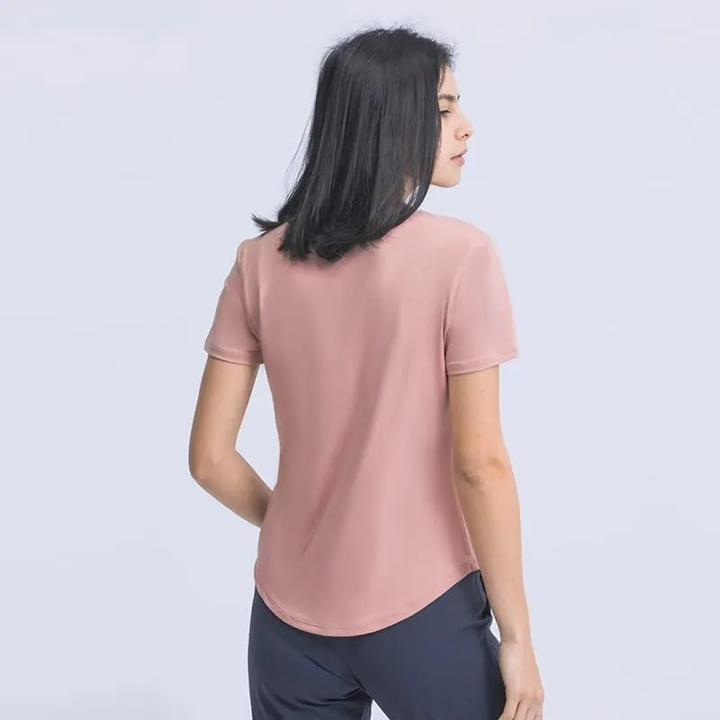 Looleafy Women's Running Shirts Quick Dry Short Sleeve Athletic Workout Tops V Neck Moisture Wicking Tops Women