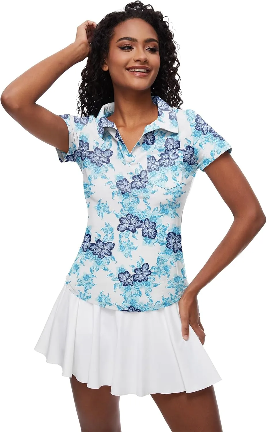 Loovoo Womens Golf Shirts Short Sleeve Collared V-Neck Casual Polos Quick Dry Workout Tennis Tops