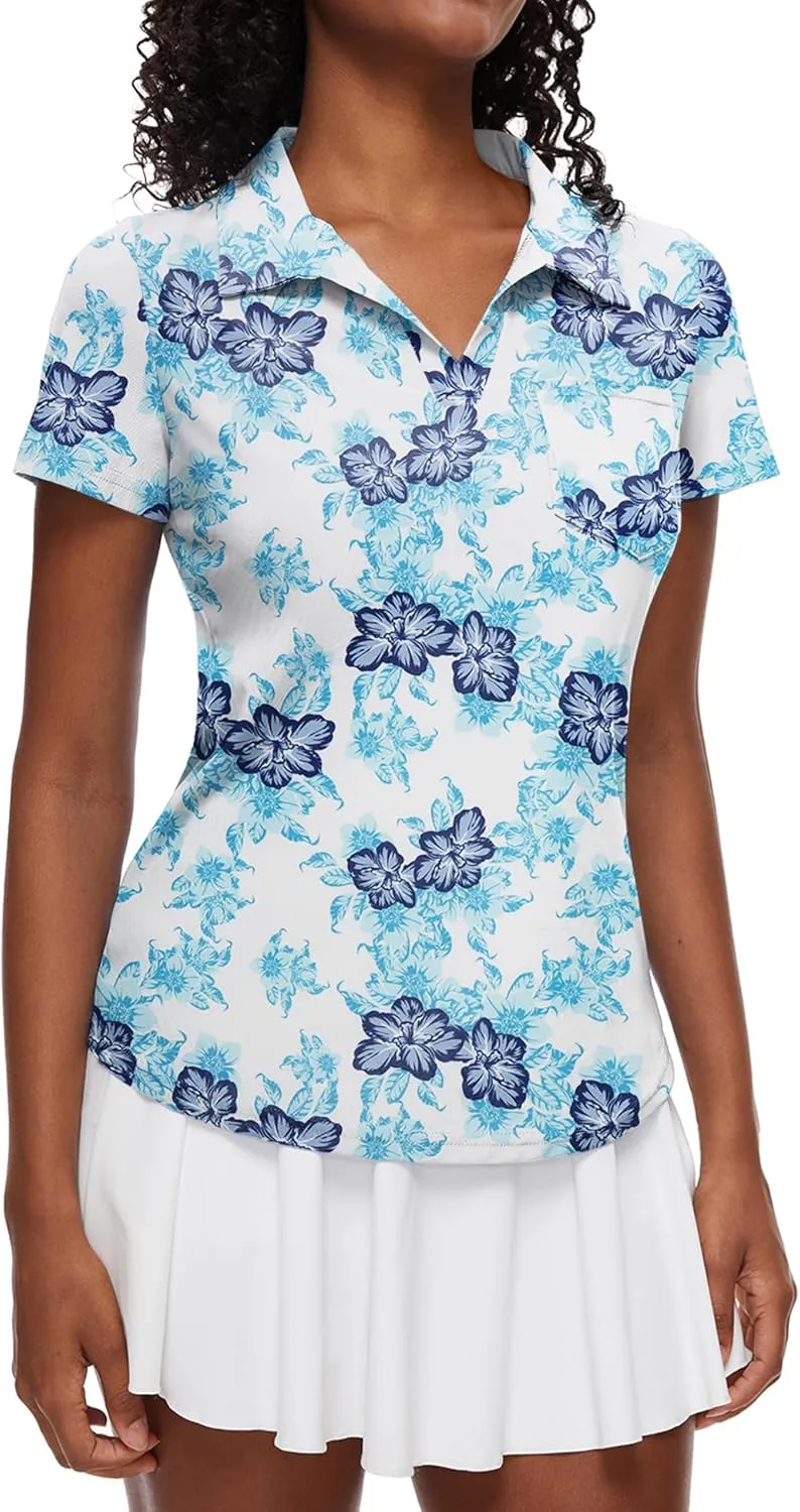 Loovoo Womens Golf Shirts Short Sleeve Collared V-Neck Casual Polos Quick Dry Workout Tennis Tops