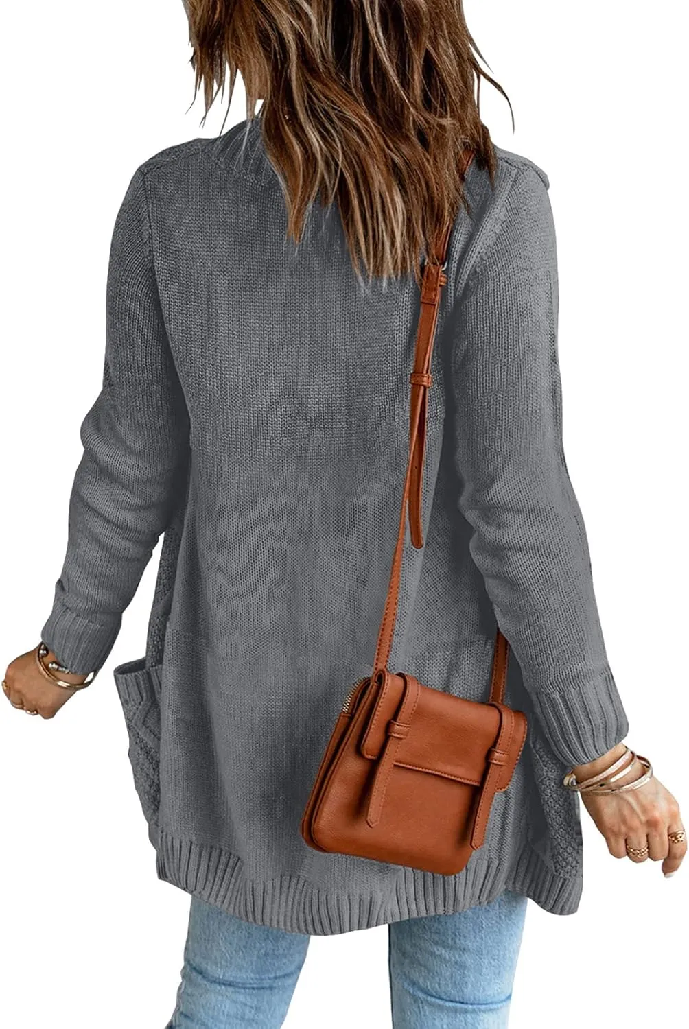 luvamia Womens Long Sleeve Open Front Buttons Cable Knit Pocket Sweater Cardigan