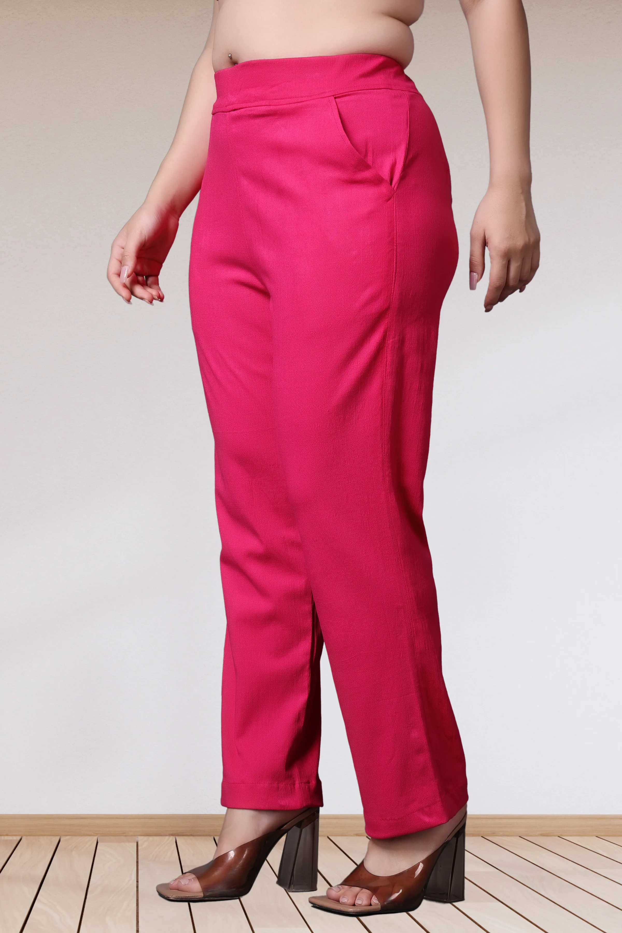 Magenta Lycra Slub Pants