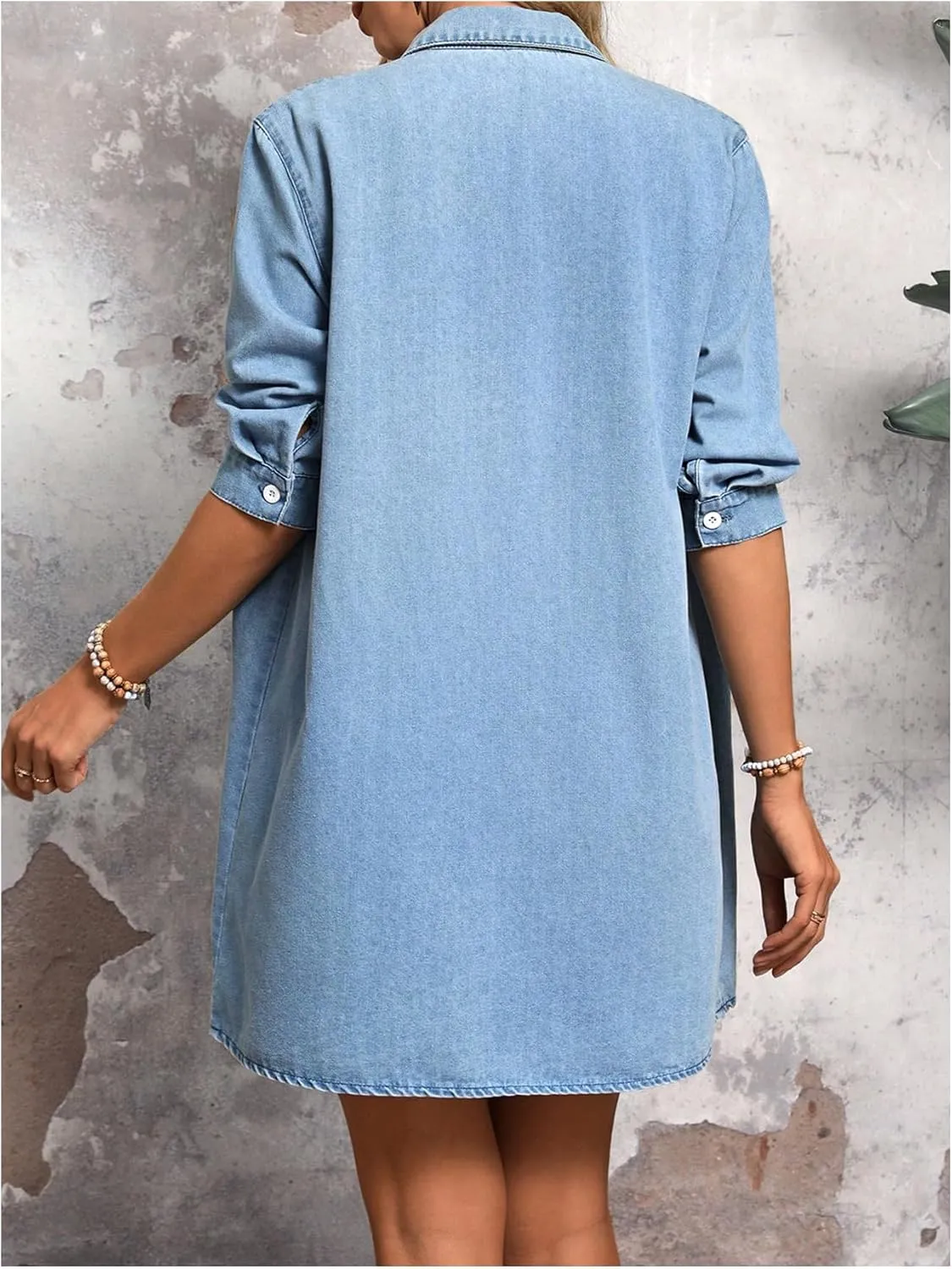 MakeMeChic Women's Long Sleeve Denim Jacket Collar Neck Half Sleeve Button Down Coats
