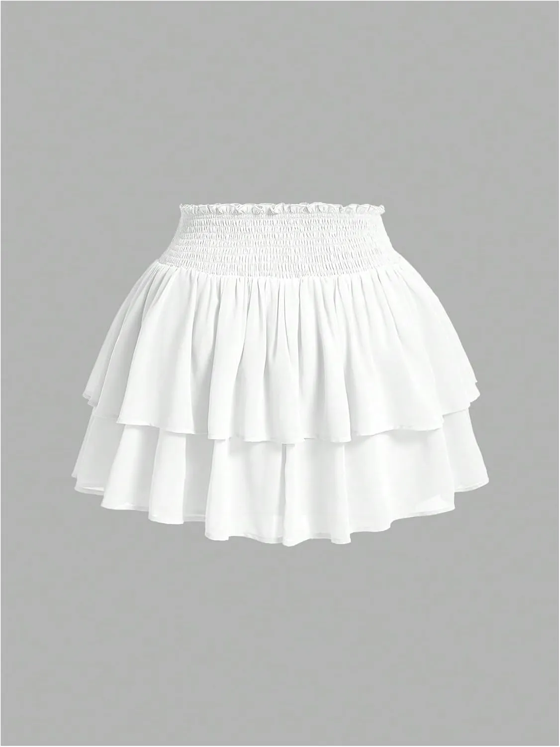 MakeMeChic Women's Plus Size Skirt Shirred Ruffle Tiered A Line Summer Mini Skirts
