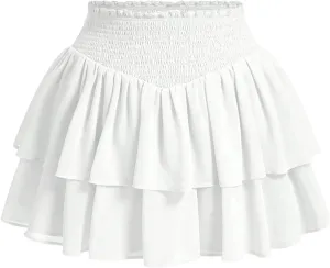 MakeMeChic Women's Plus Size Skirt Shirred Ruffle Tiered A Line Summer Mini Skirts