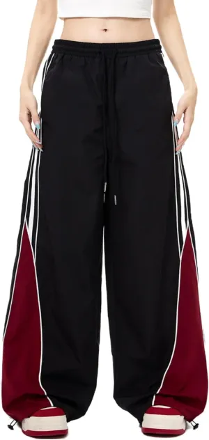 MakeMeChic Women's Wide Leg Sweatpants Colorblock Elastic Waist Y2K Parachute Pants Baggy Pants