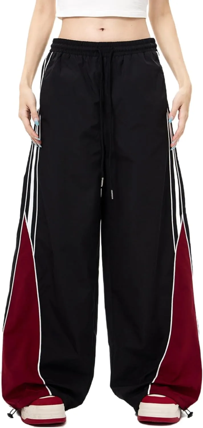 MakeMeChic Women's Wide Leg Sweatpants Colorblock Elastic Waist Y2K Parachute Pants Baggy Pants