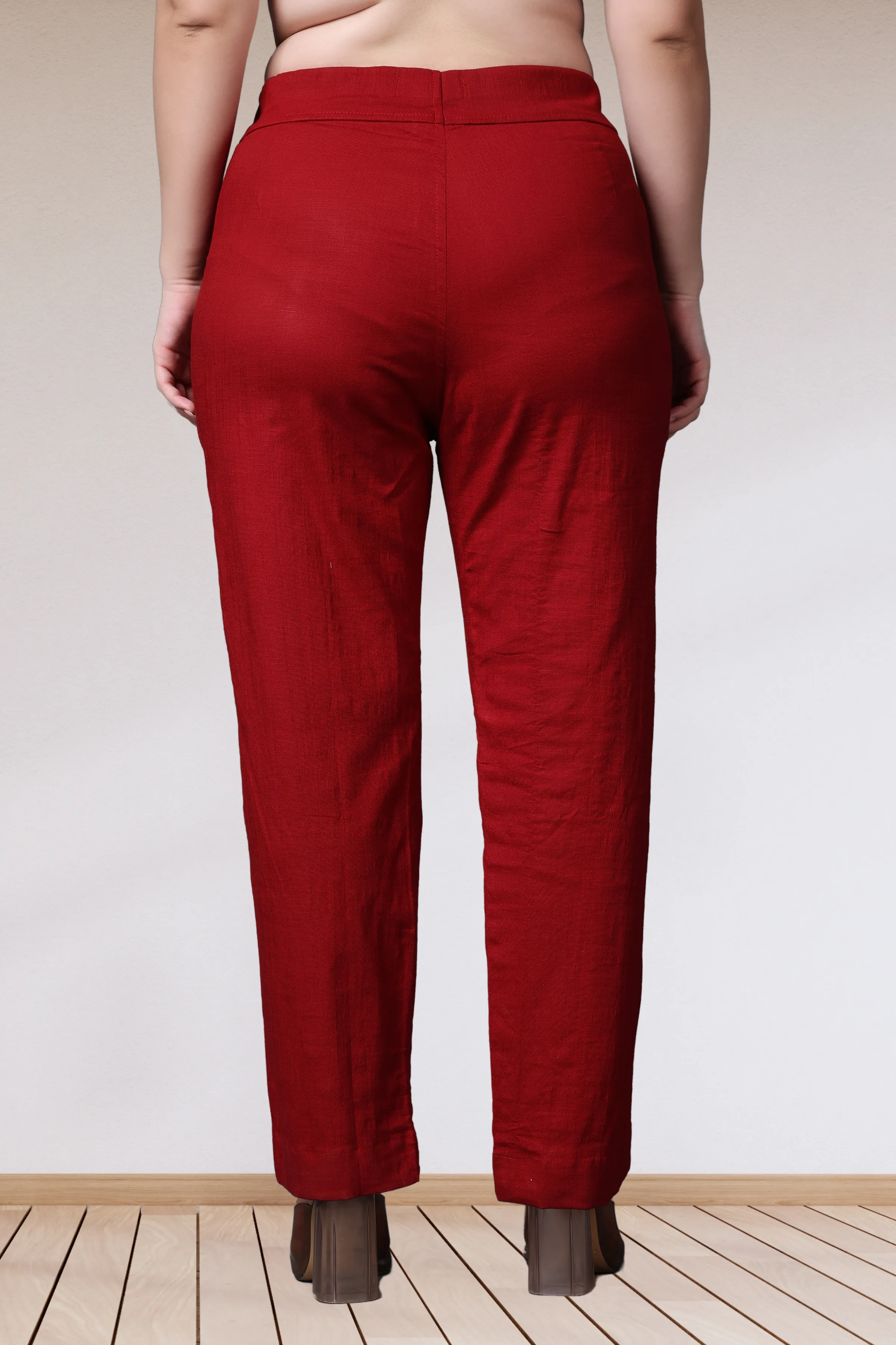 Maroon Lycra Slub Pants