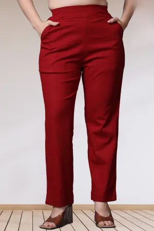Maroon Lycra Slub Pants