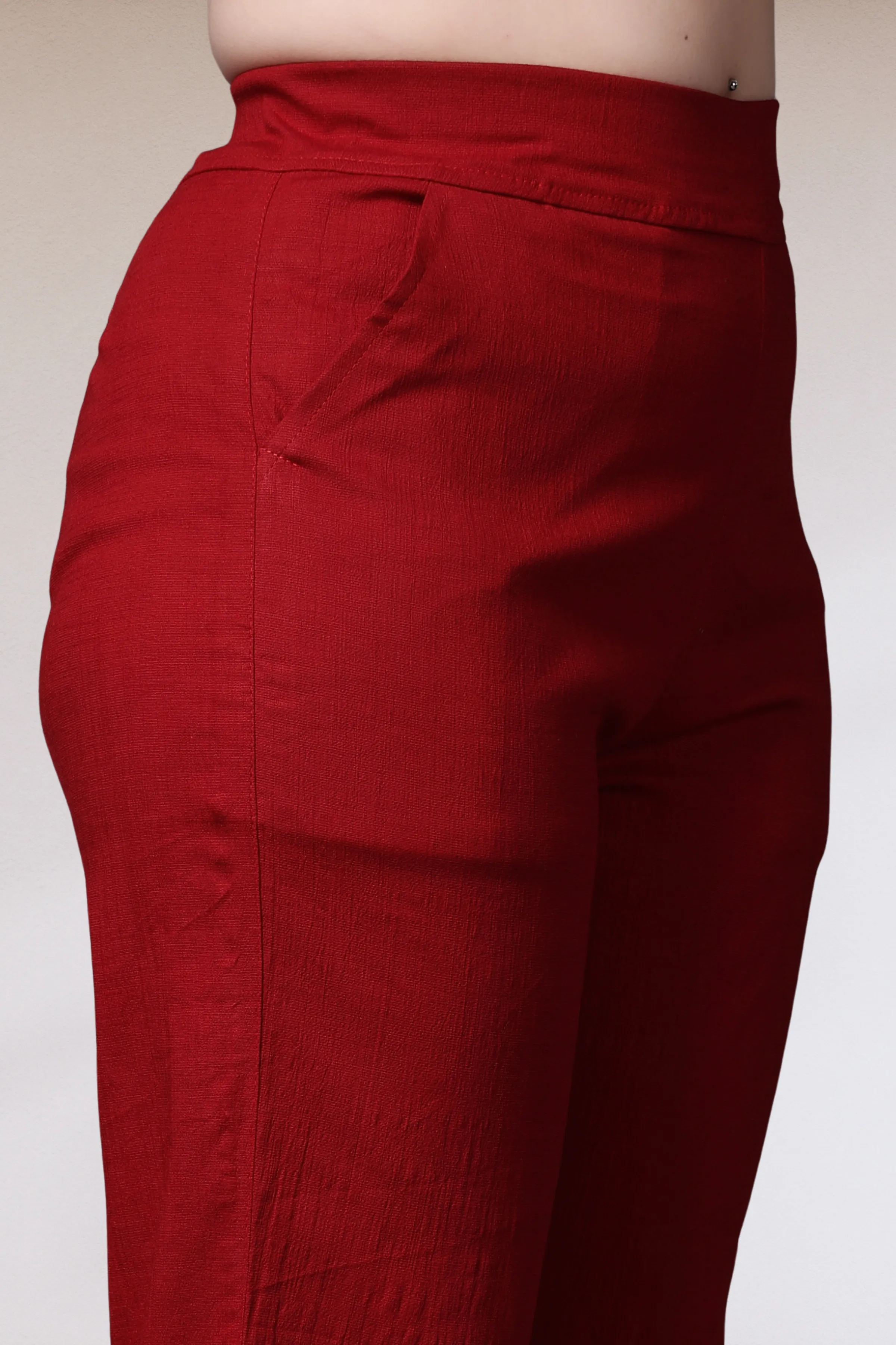 Maroon Lycra Slub Pants