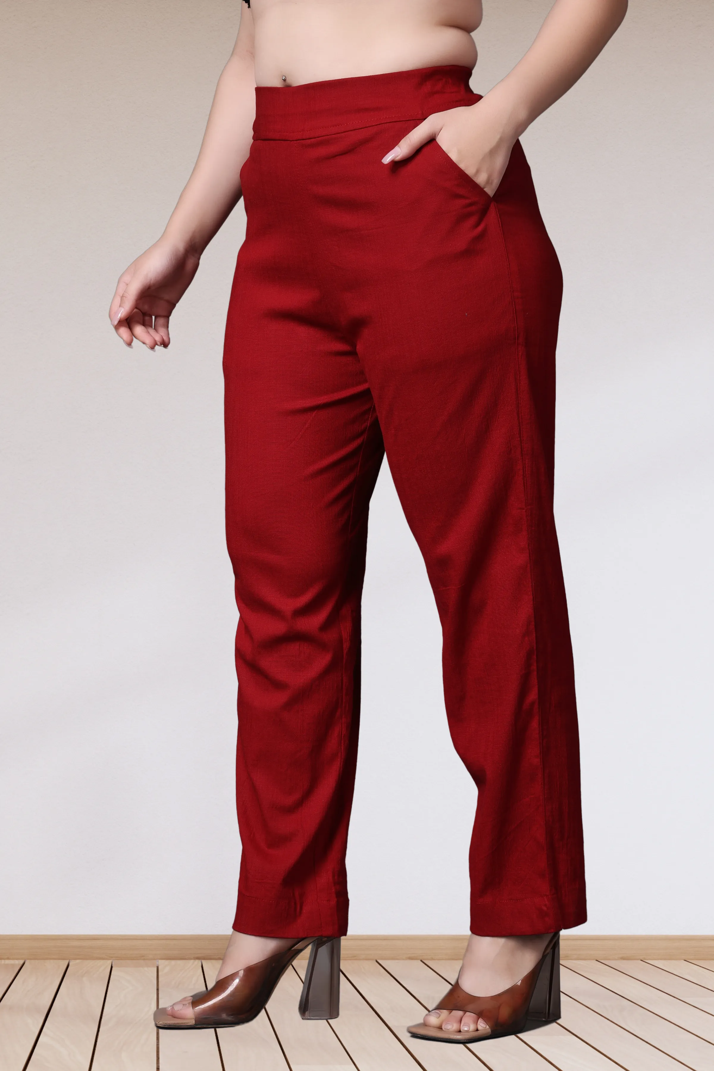 Maroon Lycra Slub Pants