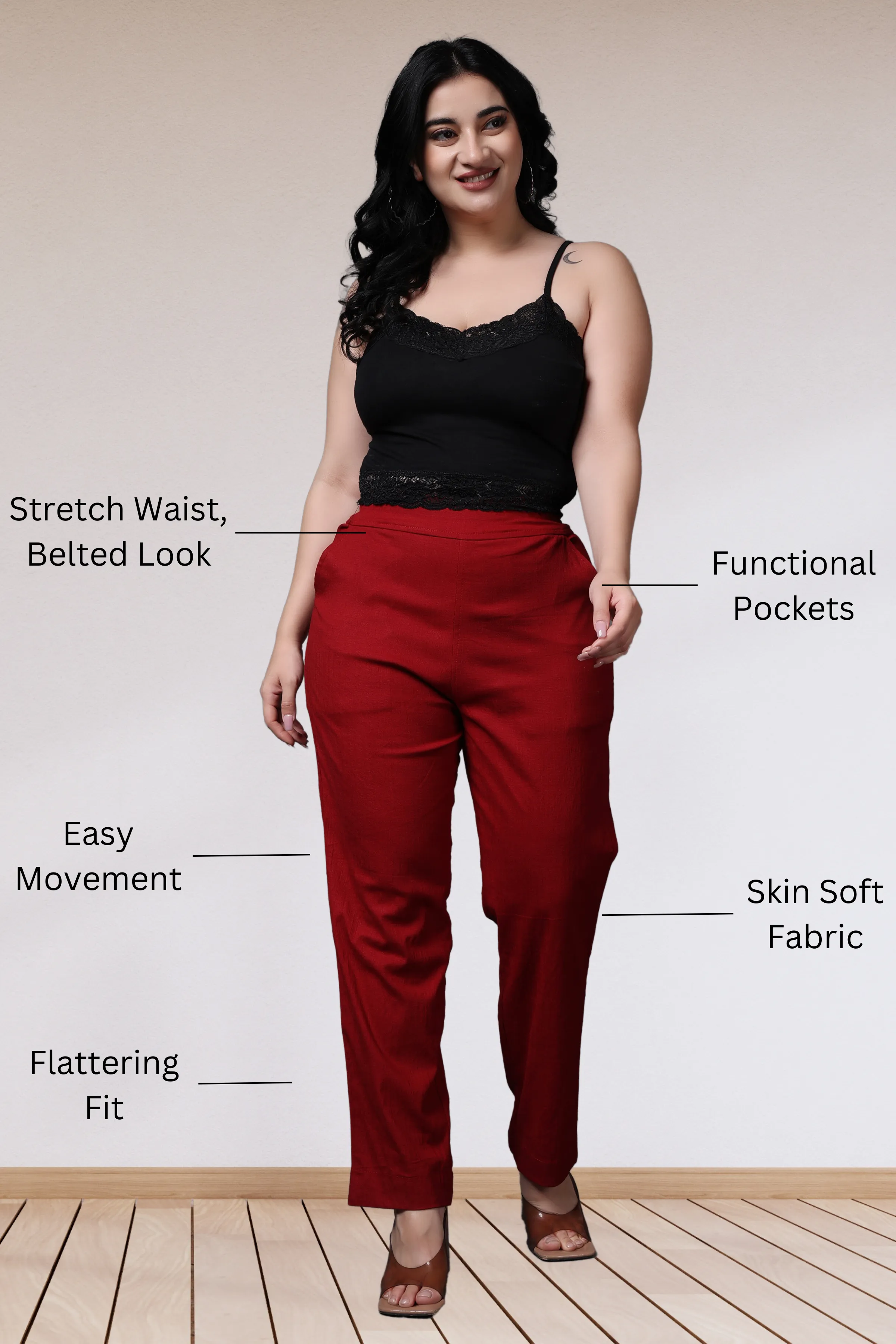 Maroon Lycra Slub Pants