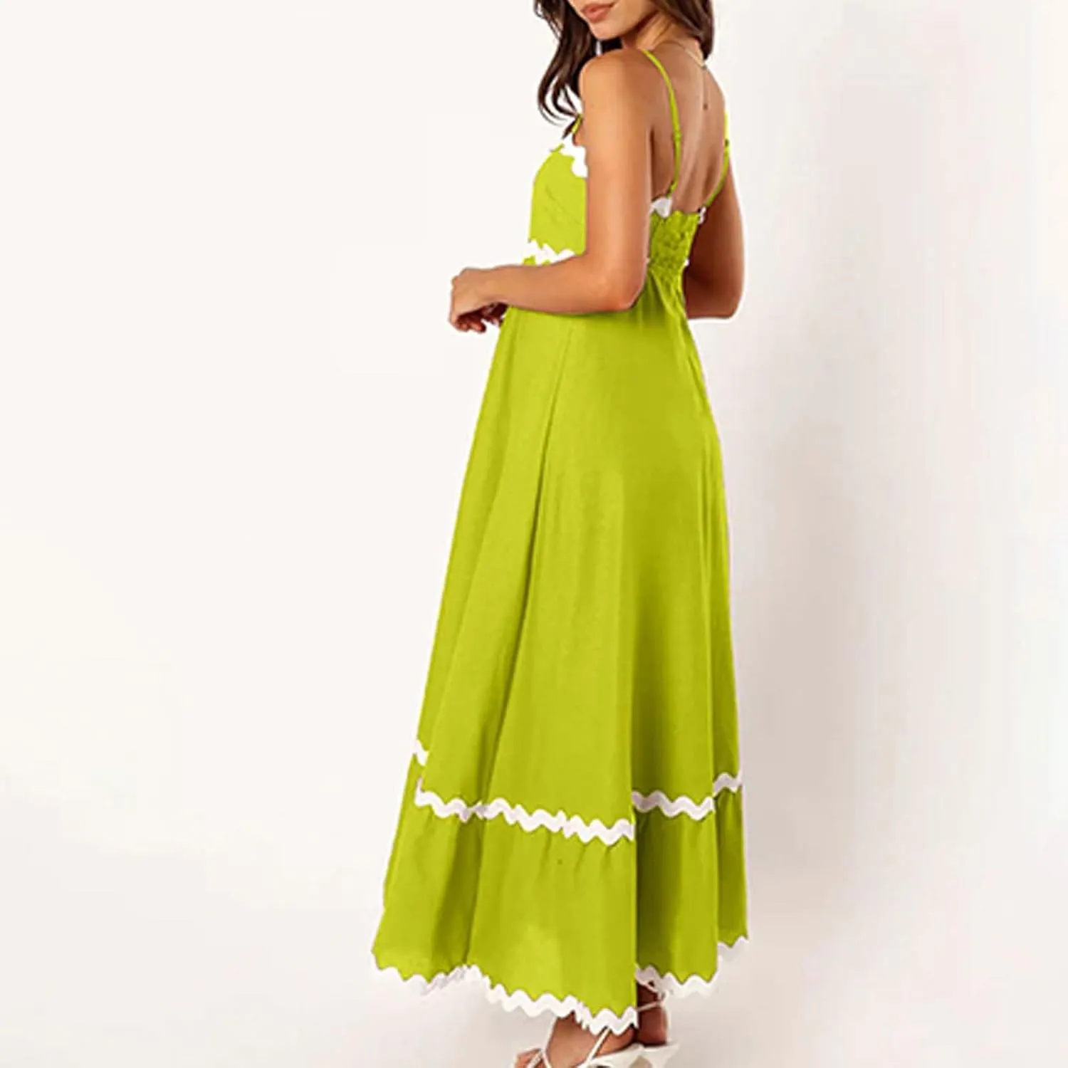 Maxi Dress for Women Plus Size Sleeveless Prom Dress Summer Boho Dresses Wedding Guest Dress Smocked Rickrack Trim