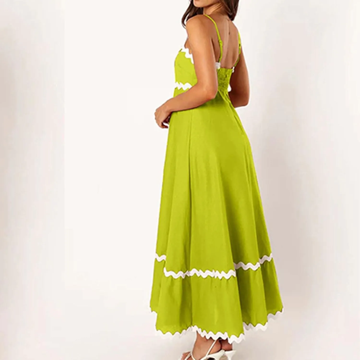 Maxi Dress for Women Plus Size Sleeveless Prom Dress Summer Boho Dresses Wedding Guest Dress Smocked Rickrack Trim