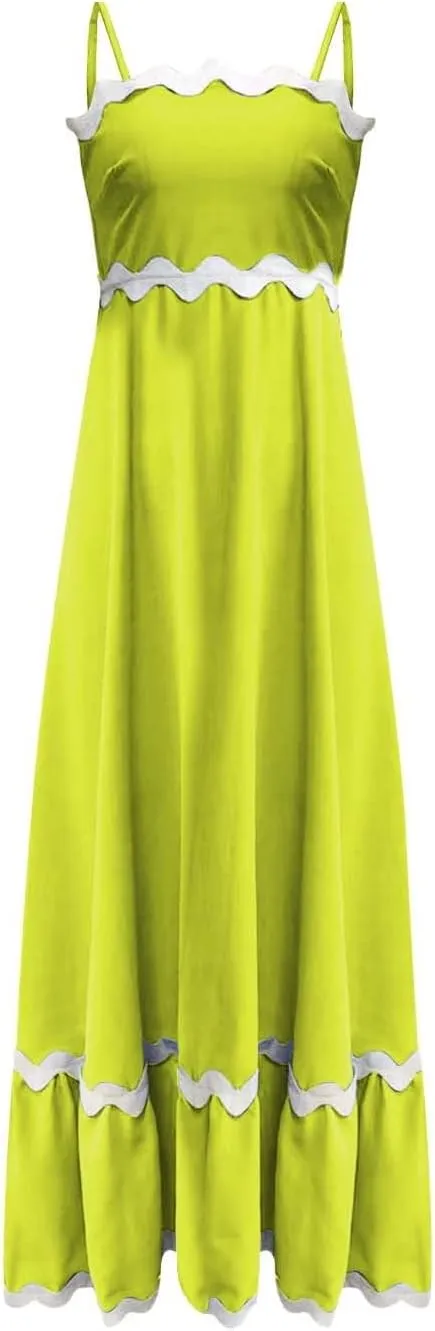 Maxi Dress for Women Plus Size Sleeveless Prom Dress Summer Boho Dresses Wedding Guest Dress Smocked Rickrack Trim
