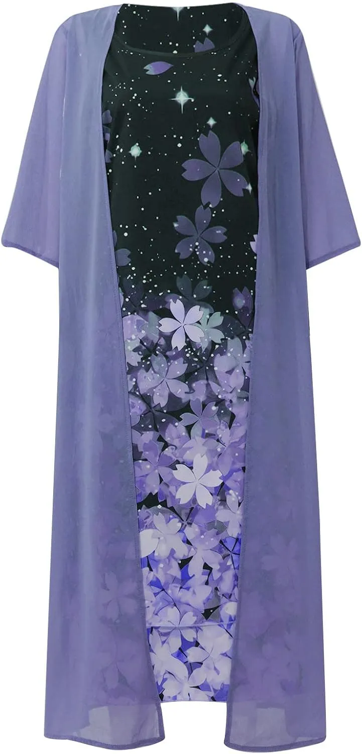 Maxi Dress for Women,Summer Casual Two Piece Set Wedding Guest Plus Size Elegant Floral Boho Beach Sundress