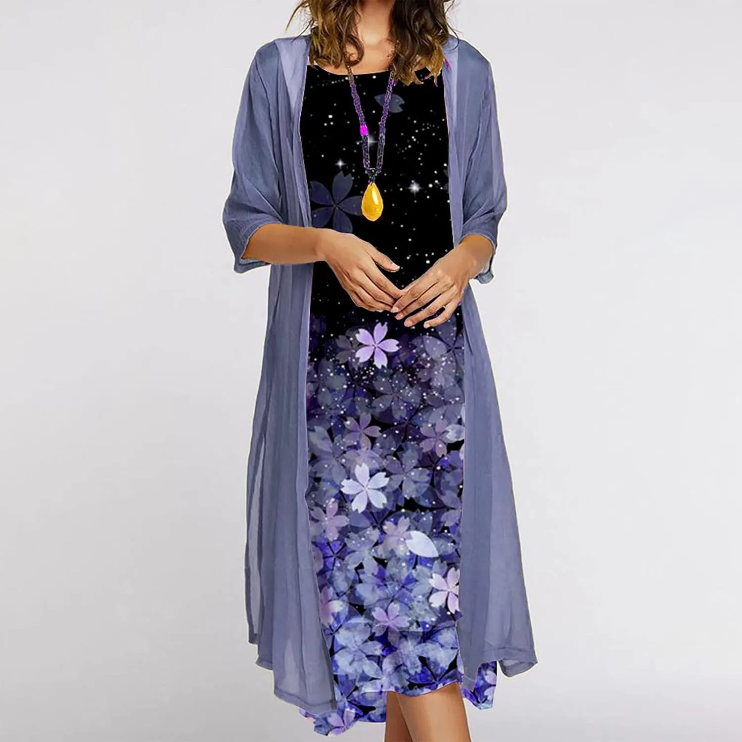 Maxi Dress for Women,Summer Casual Two Piece Set Wedding Guest Plus Size Elegant Floral Boho Beach Sundress