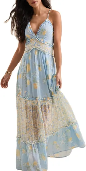 Meiweileya Women Spaghetti Strap Maxi Dress Y2k Floral Lace Trim Ruffle Long Dress Boho Patchwork Flowy Summer Beach Sundress