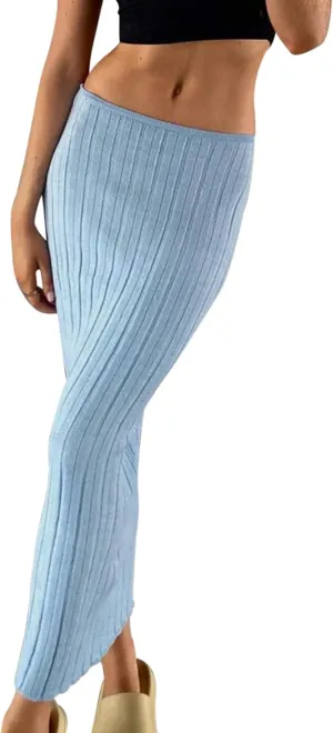 Meladyan Women High Waist Knit Long Maxi Skirt Stretchy Solid Slim Midi Skirts Strapless Bodycon Beach Dress Cover Up