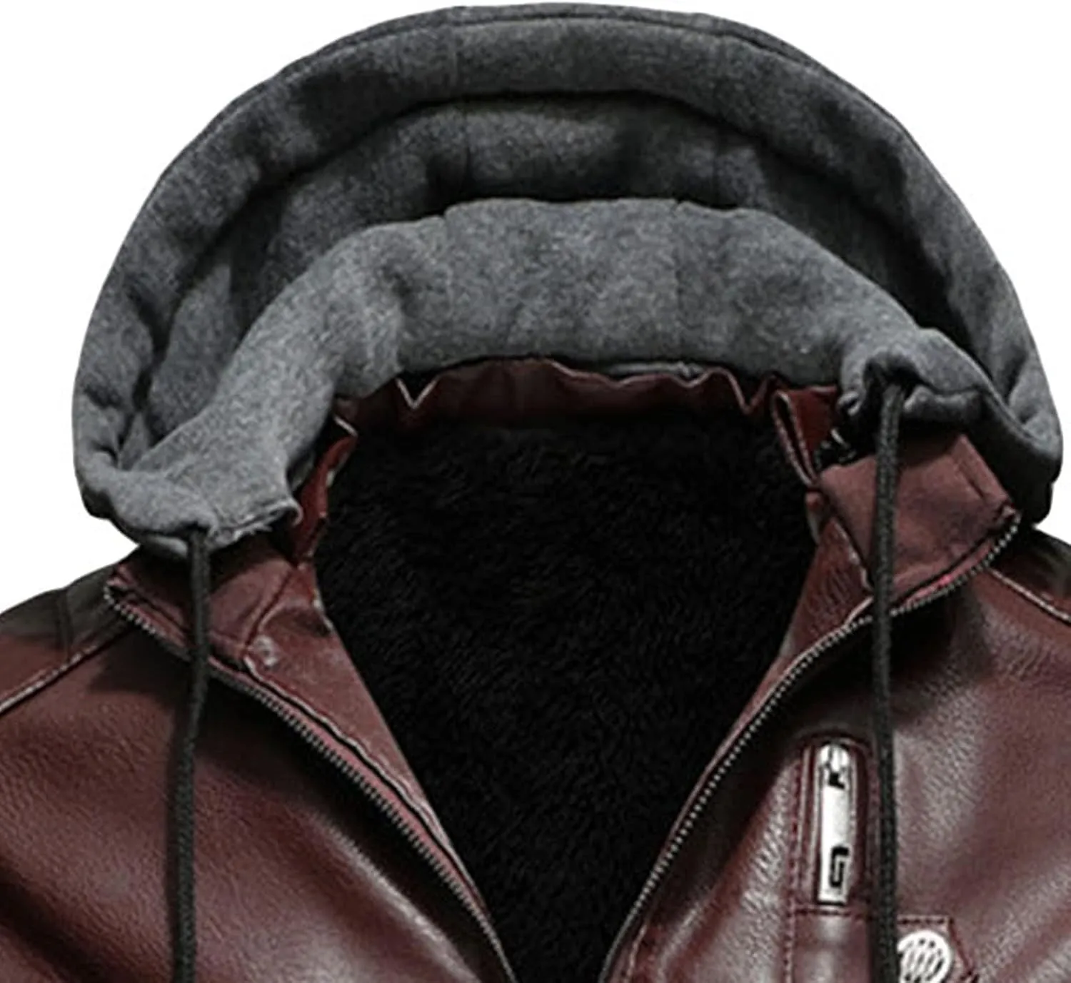 Men Faux Leather Jacket Motorcycle Jacket Casual Waterproof Windproof Pu Moto Coat Vintage Bomber Hoodie With Hood