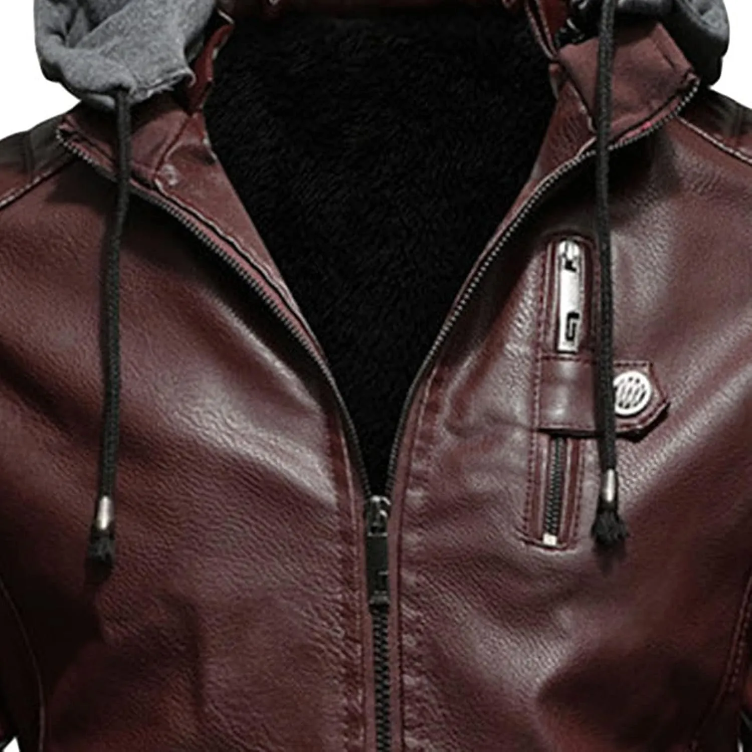 Men Faux Leather Jacket Motorcycle Jacket Casual Waterproof Windproof Pu Moto Coat Vintage Bomber Hoodie With Hood