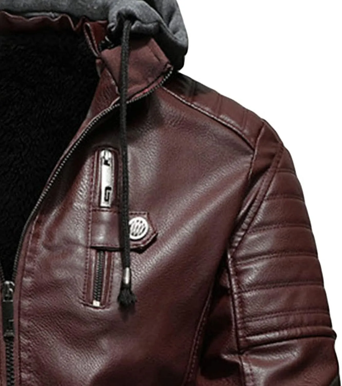 Men Faux Leather Jacket Motorcycle Jacket Casual Waterproof Windproof Pu Moto Coat Vintage Bomber Hoodie With Hood