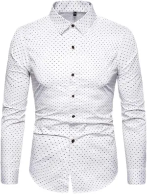 Men Slim Fit Long Sleeve Shirt Print Polka Dot Lapel Autumn Casual Shirt