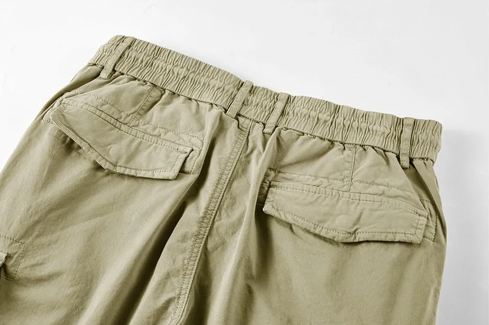 Mens 2024 Cargo Shorts Drawstring Straight Leg Baggy Combat Hiking Fishing Pants High Waist Solid Color Jogger Casual Bermuda