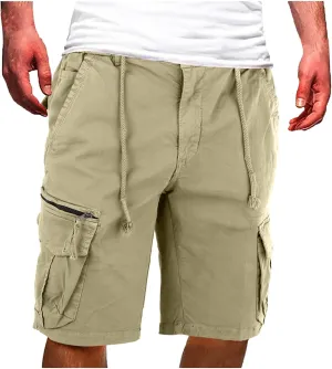 Mens 2024 Cargo Shorts Drawstring Straight Leg Baggy Combat Hiking Fishing Pants High Waist Solid Color Jogger Casual Bermuda