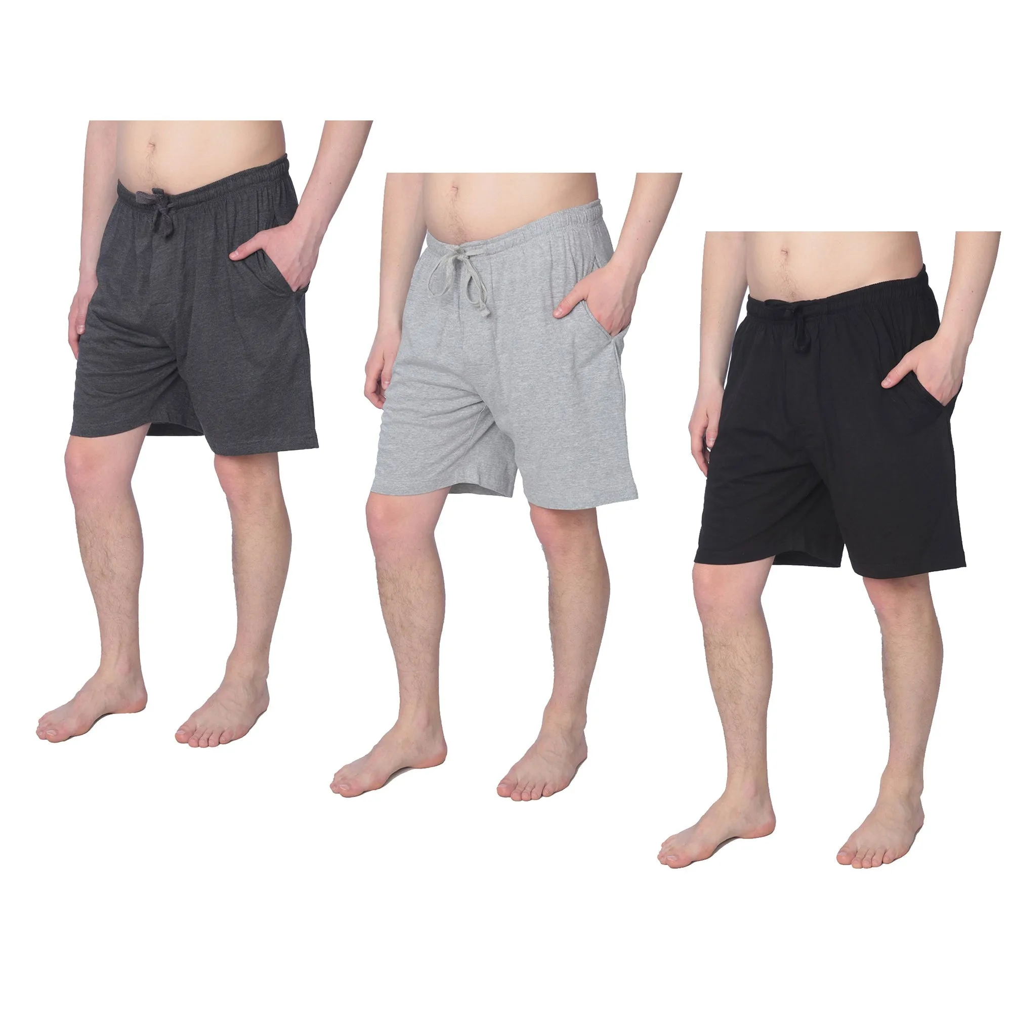 Men's 3 Pack Plus Size Jersey Knit Pajama Shorts, Lounge Shorts