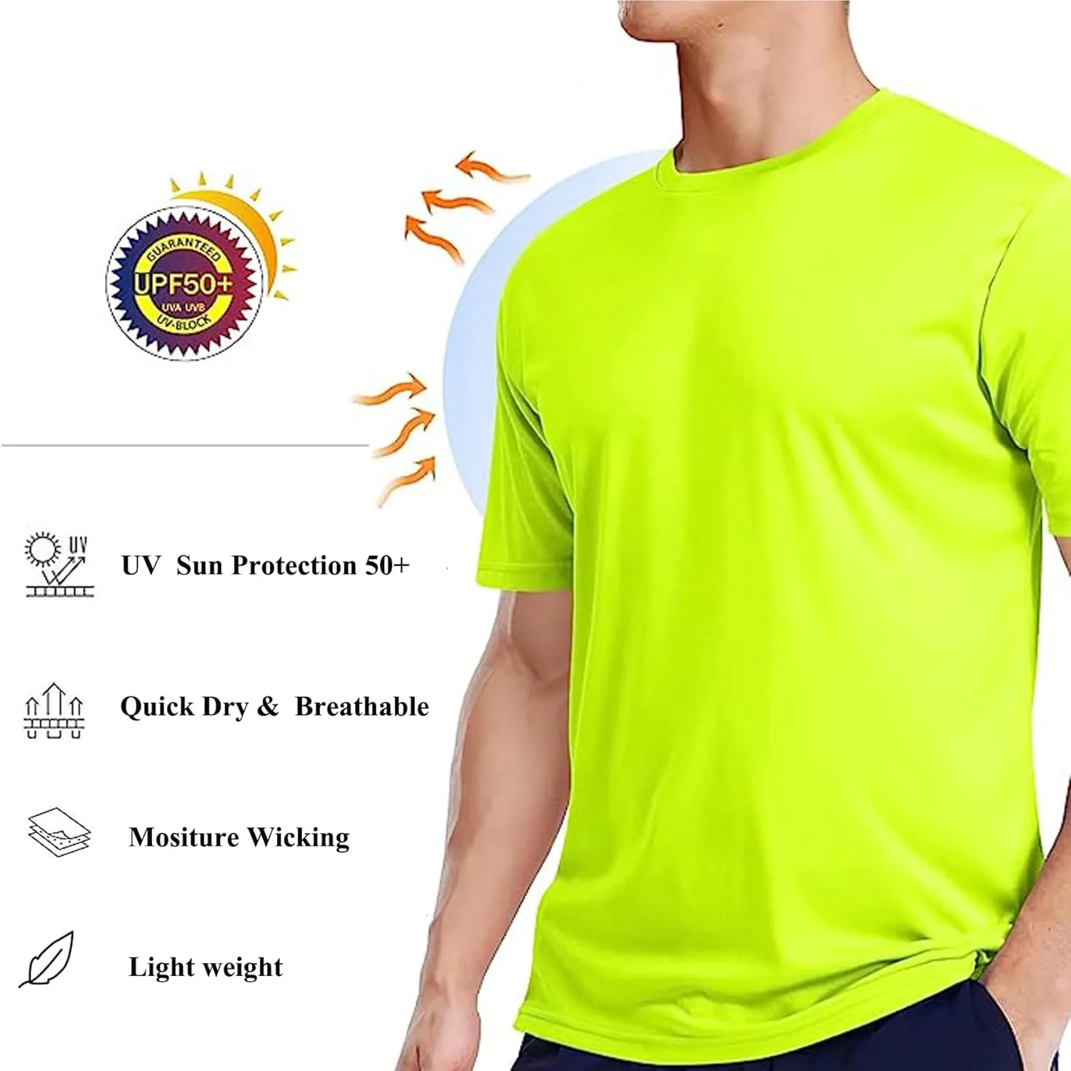 Mens Active T Shirts High Visible Sun Protection Cool Dry Fit Athletic Running Shirts Men's Rash Guard