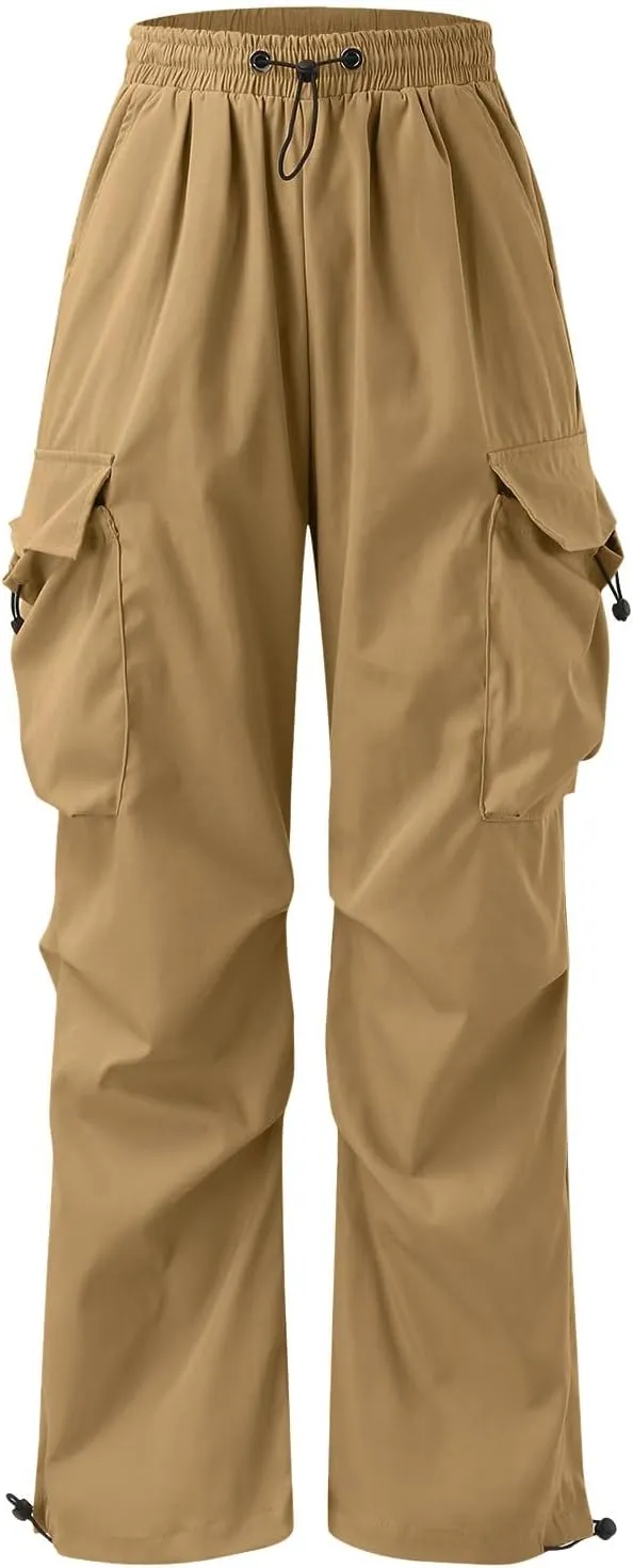 Men's Baggy Cargo Pants Casual Parachute Pants Elastic Waist Drawstring Loose Fit Outdoor Multi Pockets
